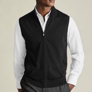 CHARLES TYRWHITT PURE MERINO ZIP GILET (VEST) CHARCOAL GREY - S
